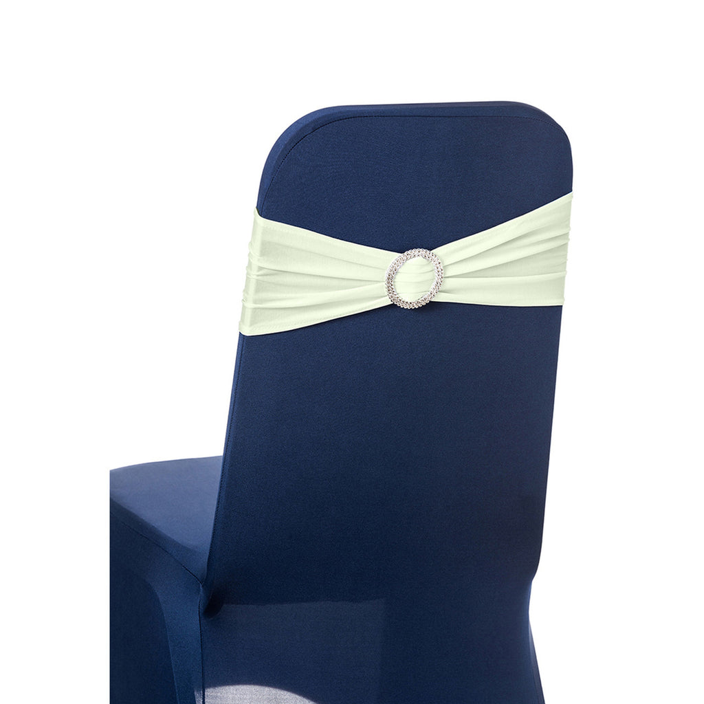 Spandex Chair Band with Round Diamante Buckle - Ivory
