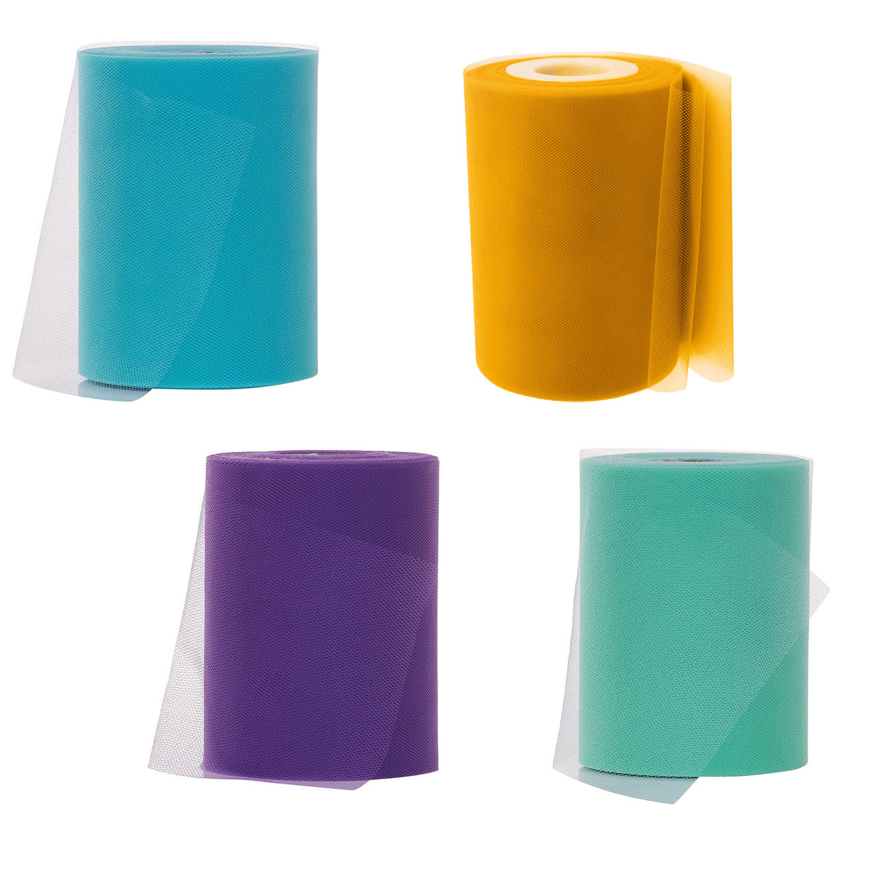 6" Tulle Fabric Roll - Dark Purple & Mint Green & Turquoise Aqua & Light Gold (100Yard)
