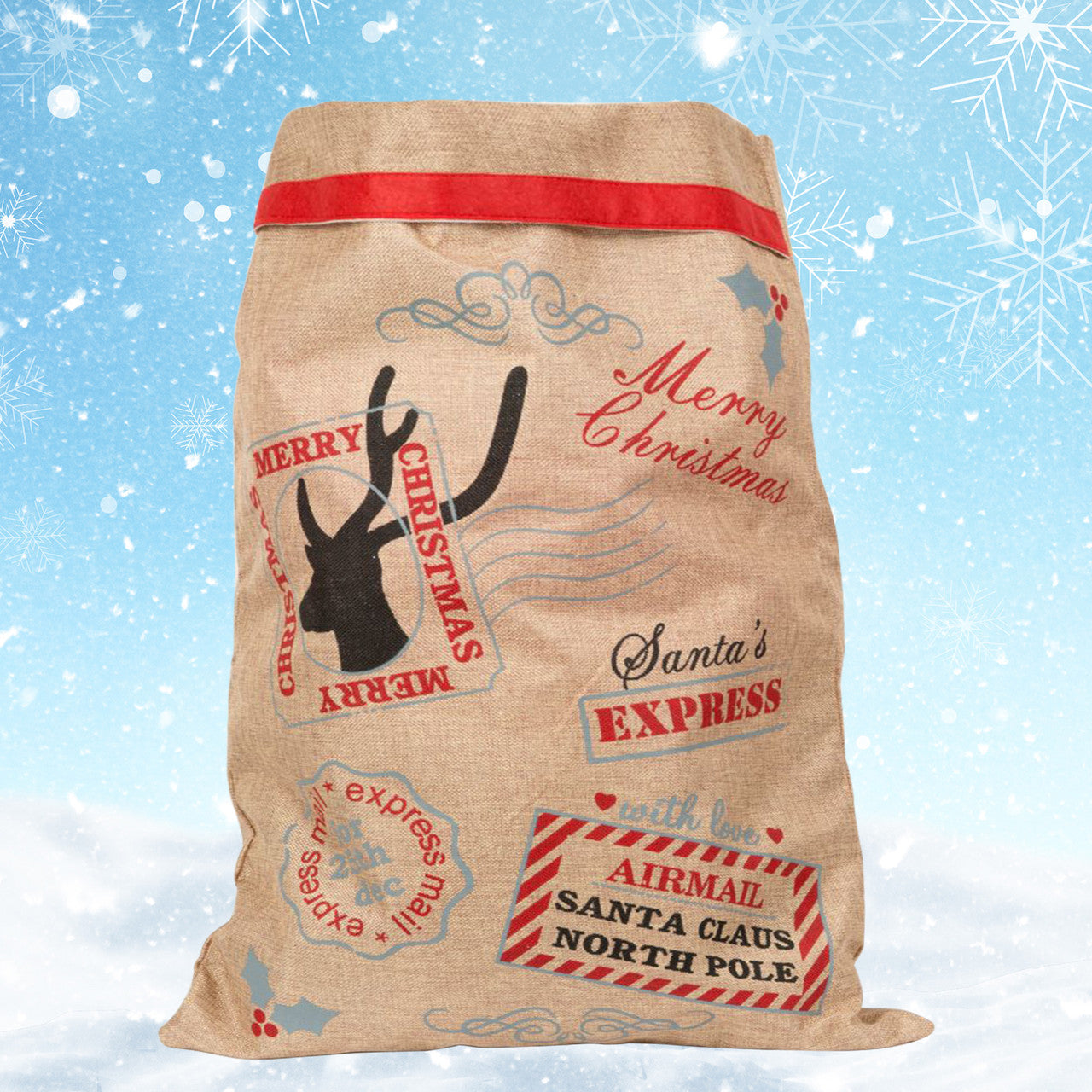Christmas Hessian Burlap Sack - Santa's Express