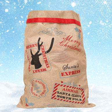 Christmas Hessian Burlap Sack - Santa's Express