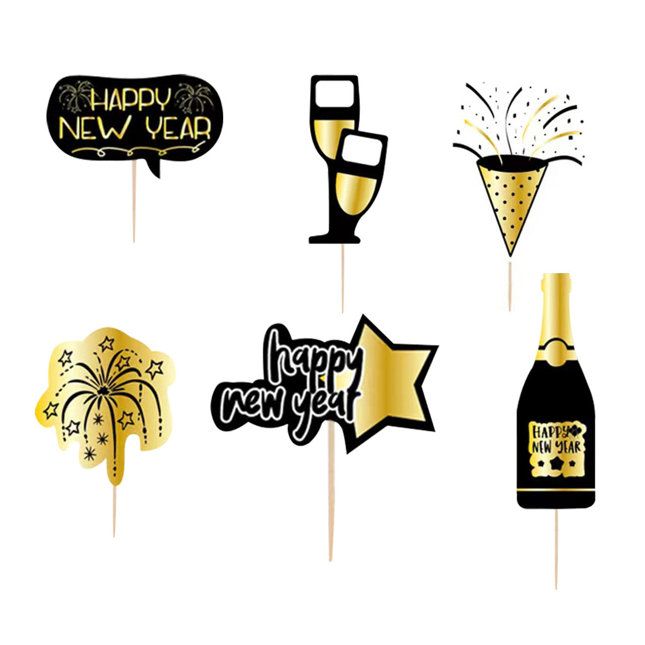 New Year Cocktail Picks - Black - 6pcs