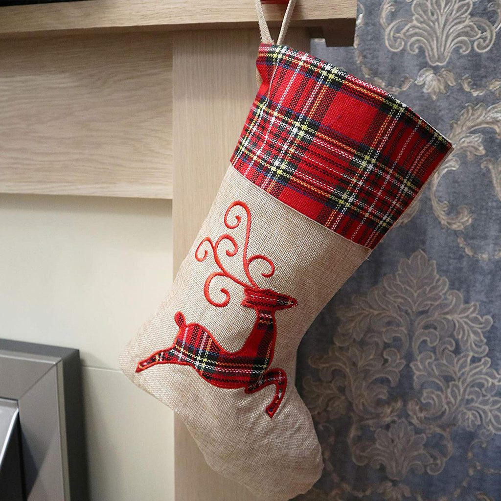 Hessian Burlap Christmas Stocking - Reindeer