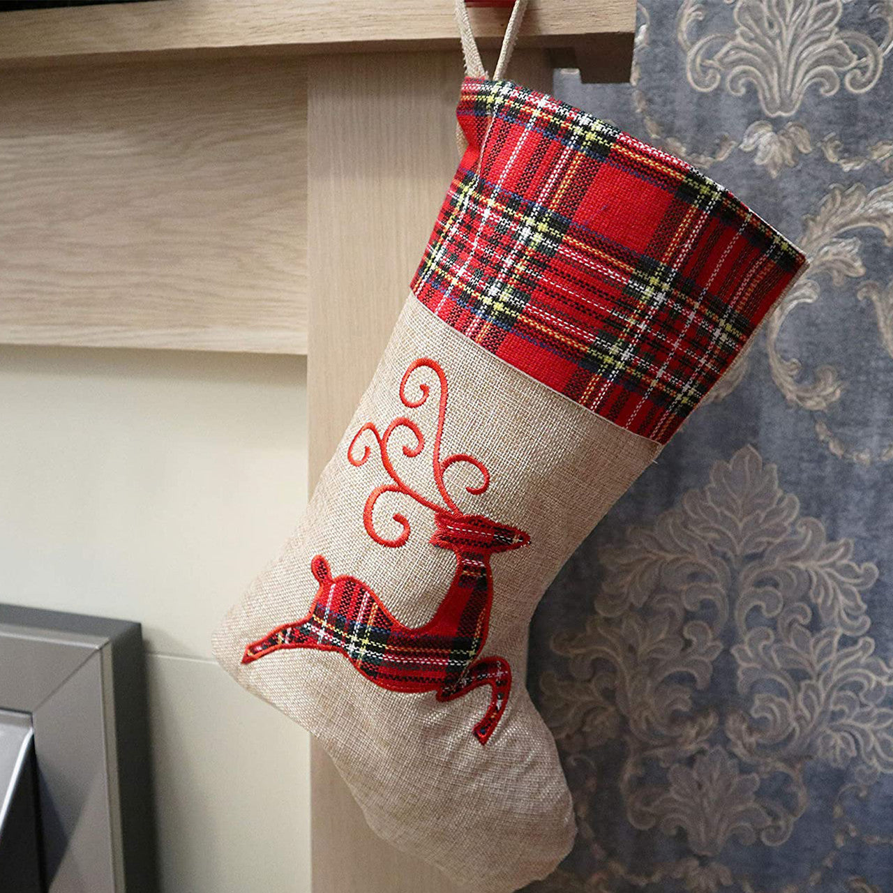 Hessian Burlap Christmas Stocking - Reindeer