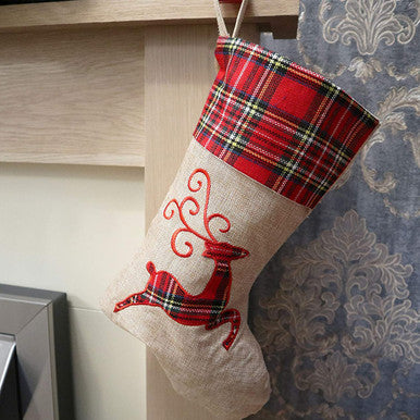 Hessian Burlap Christmas Stocking - Reindeer