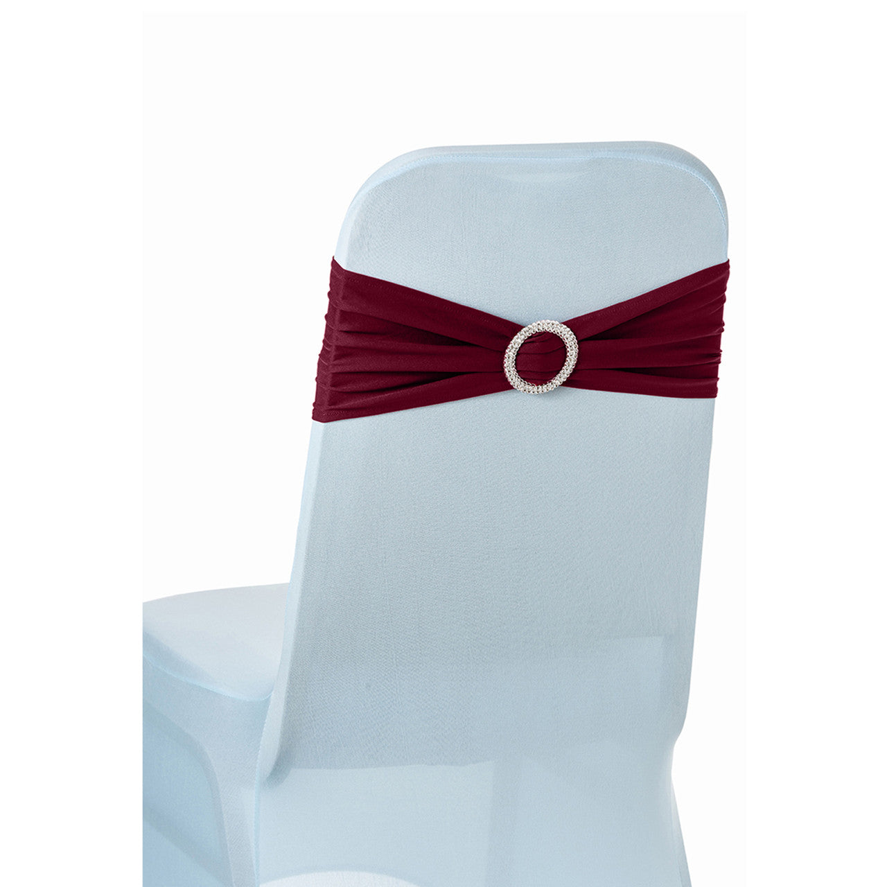 Spandex Chair Band with Round Diamante Buckle - Burgundy