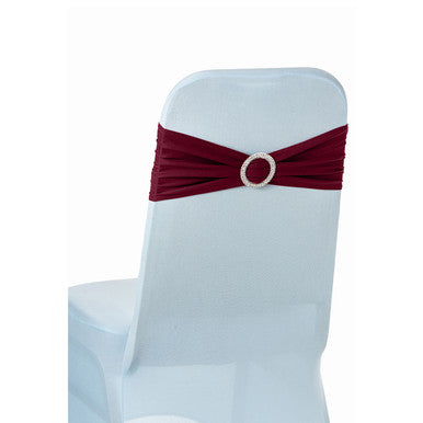 Spandex Chair Band with Round Diamante Buckle - Burgundy