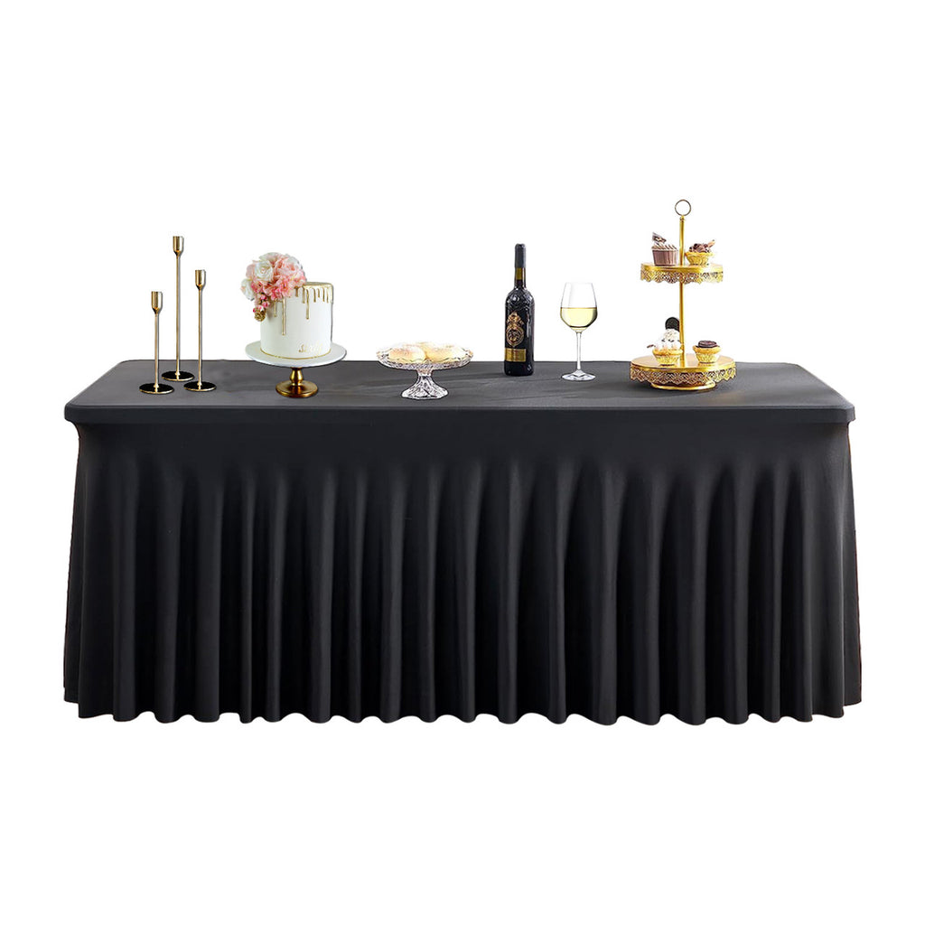 183cm x 74cm Rectangle Spandex Tablecloth with Skirt - Black