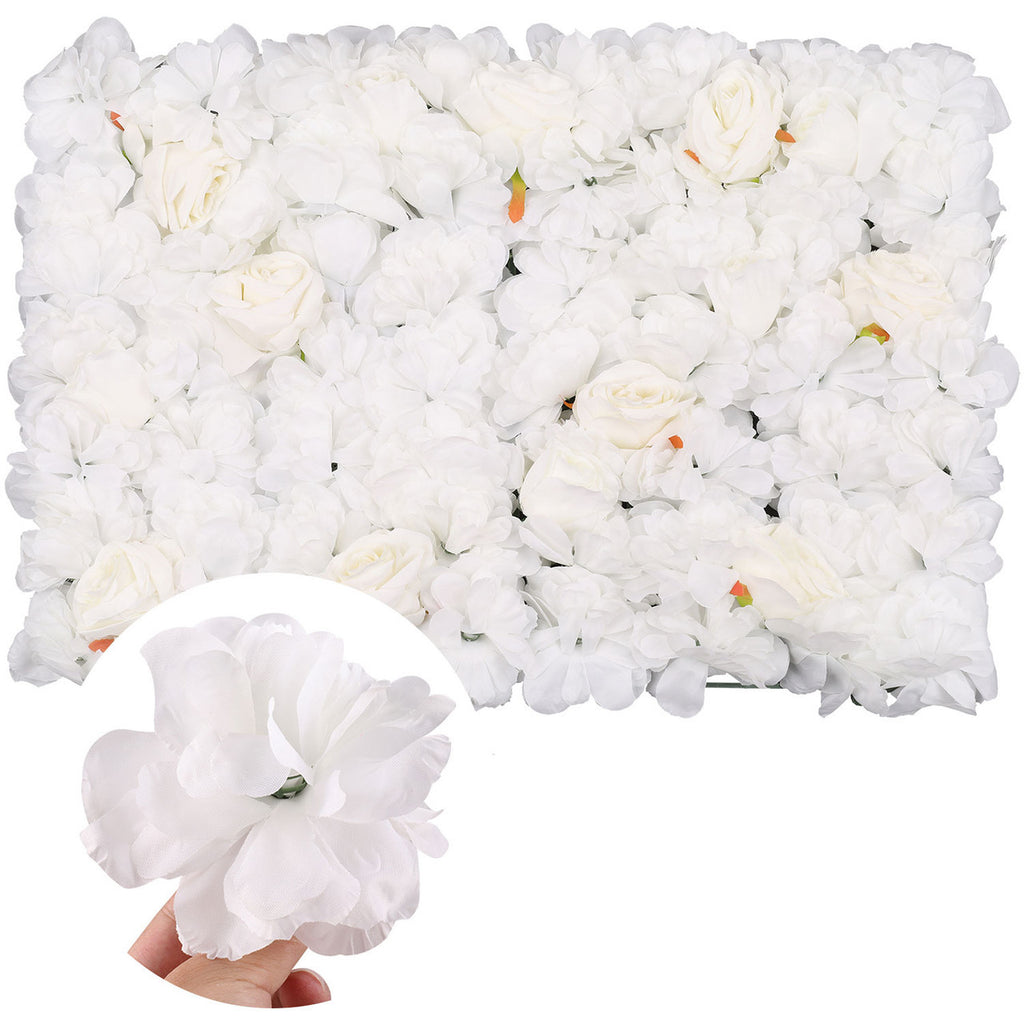 Hydrangea Artificial Flower Wall Panel 60cm x 40cm -Titanic Pink, Sophie & Tibet Roses with Green Leaves x 12