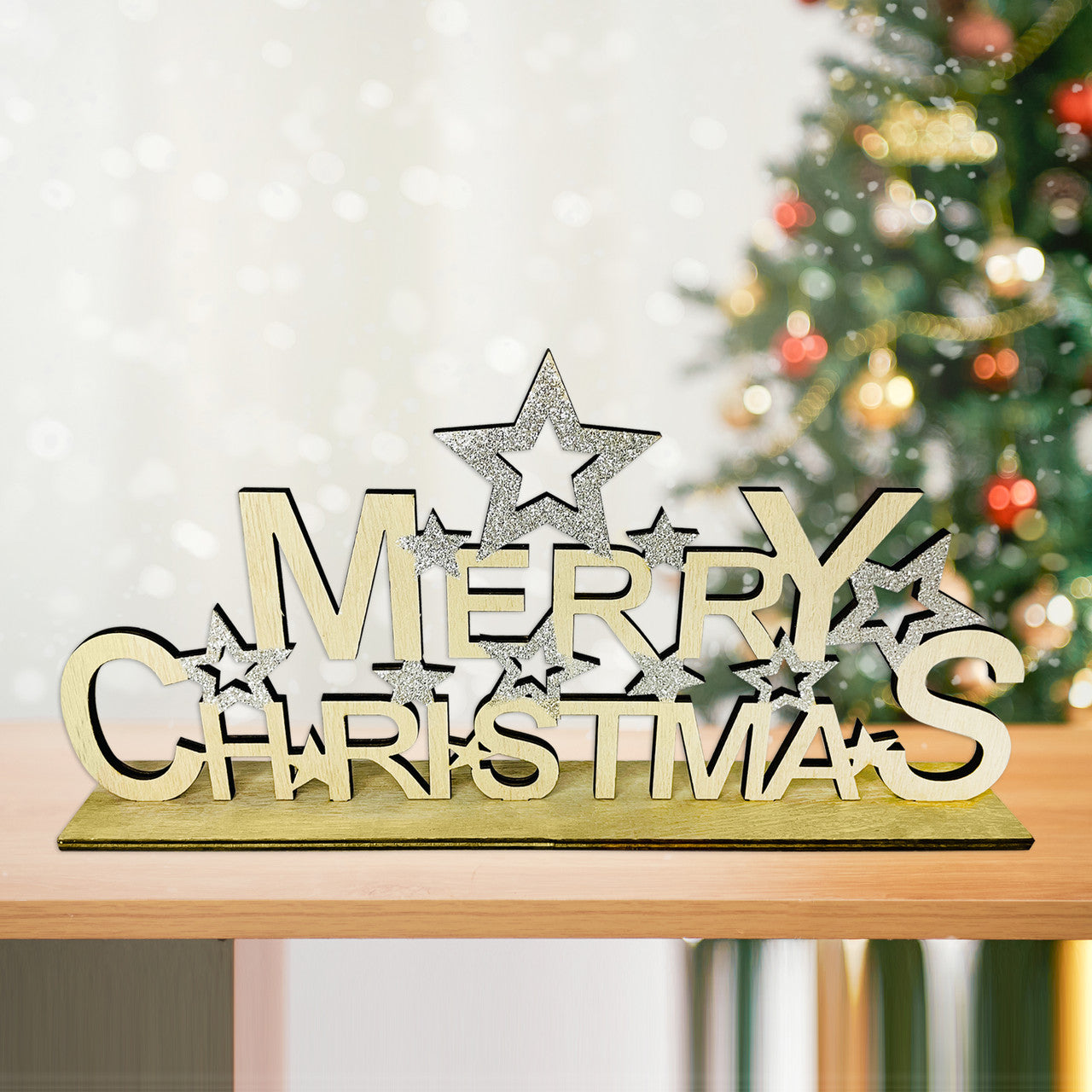 Merry Christmas Table top centrepiece Sign with Stars