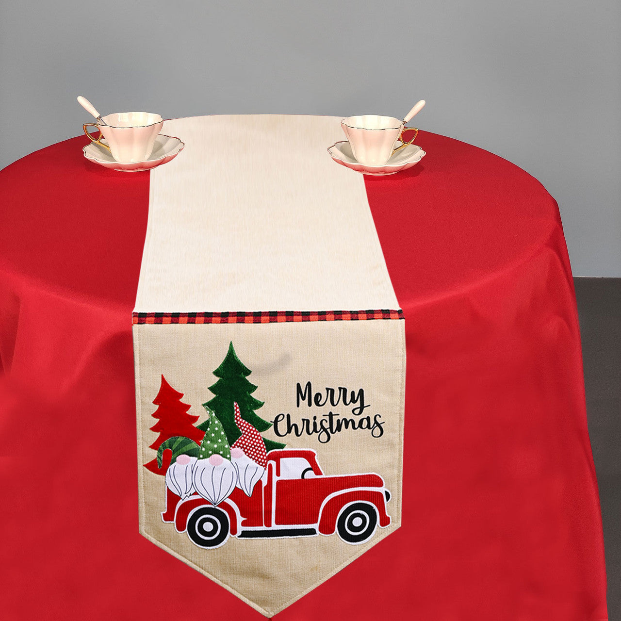 180cm x 35cm Christmas Table Runner - Christmas Tree  & Elves
