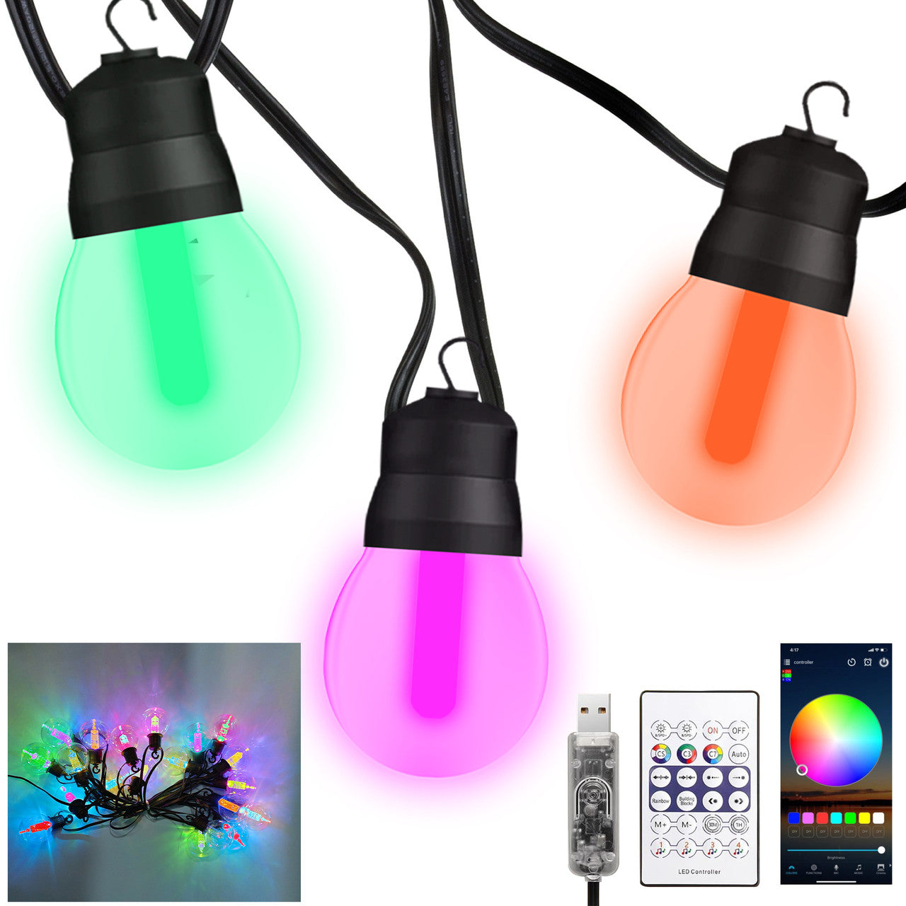20 Multicolour LED Outdoor Lights - Clear Cover