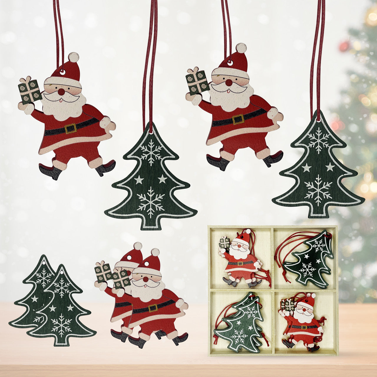 Wooden Christmas Ornaments – 8-Piece Set