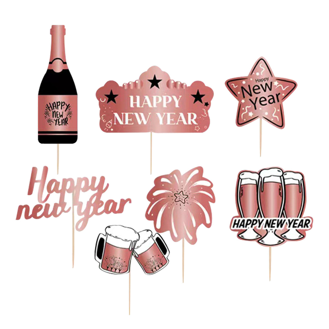 New Year Cocktail Picks - Rose Gold - 7pcs