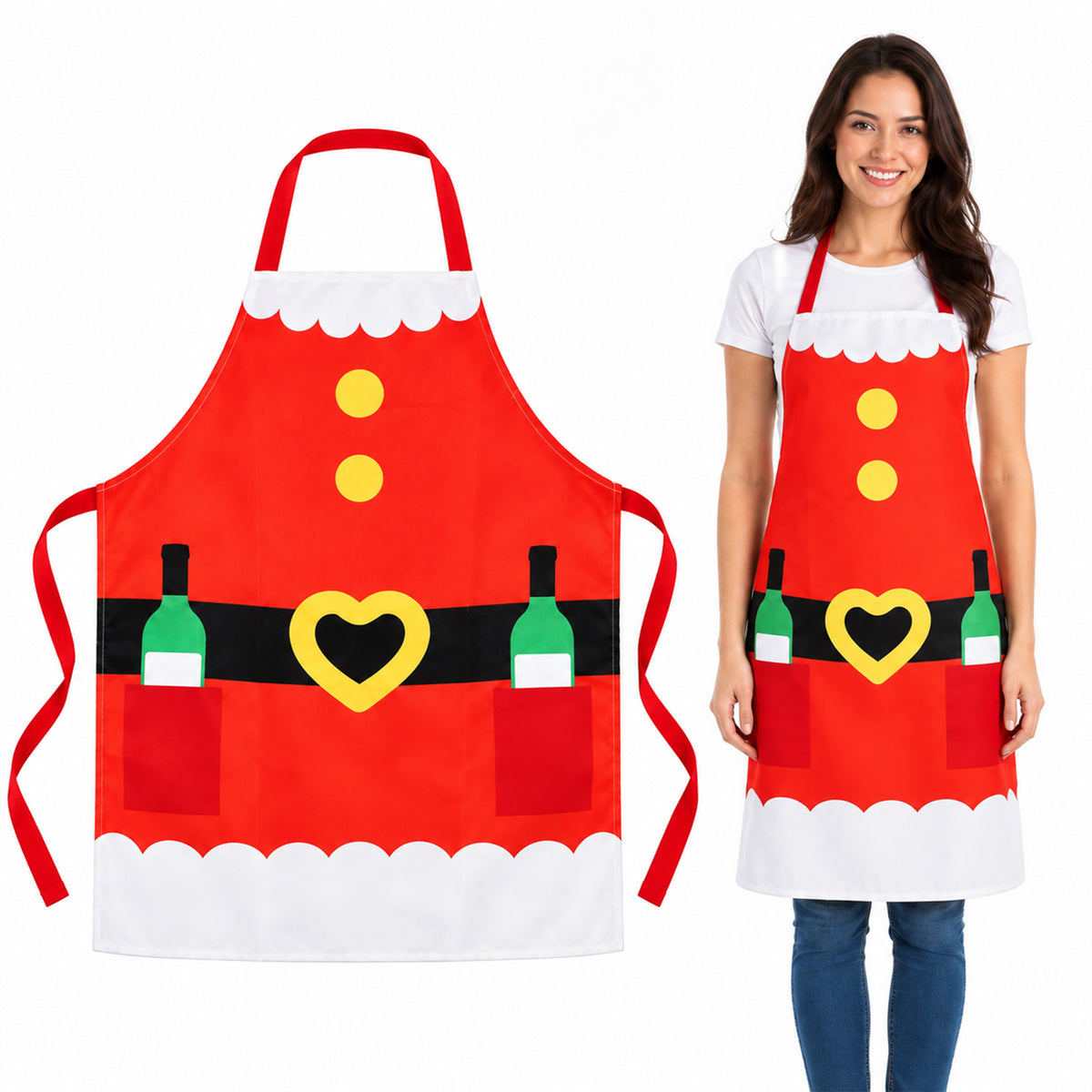Unisex Santa Apron with 2 Bottle Pockets