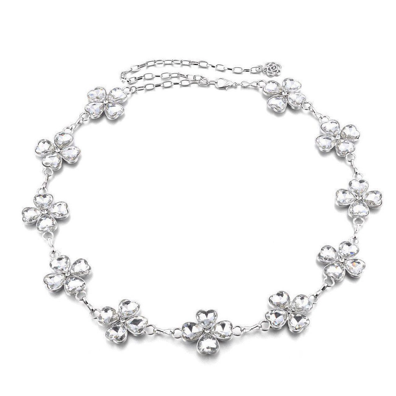 Diamante Motif Belt - Clover Shaped - Silver