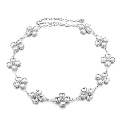 Diamante Motif Belt - Clover Shaped - Silver