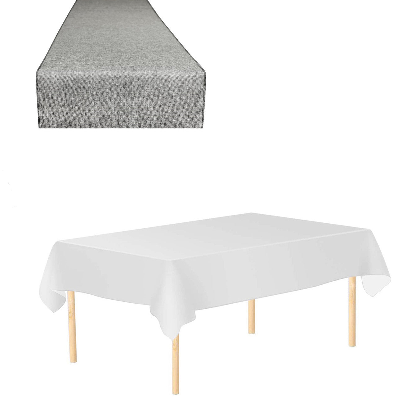 Plastic Table Cloth And Grey Hessian Runner Set - 2pcs