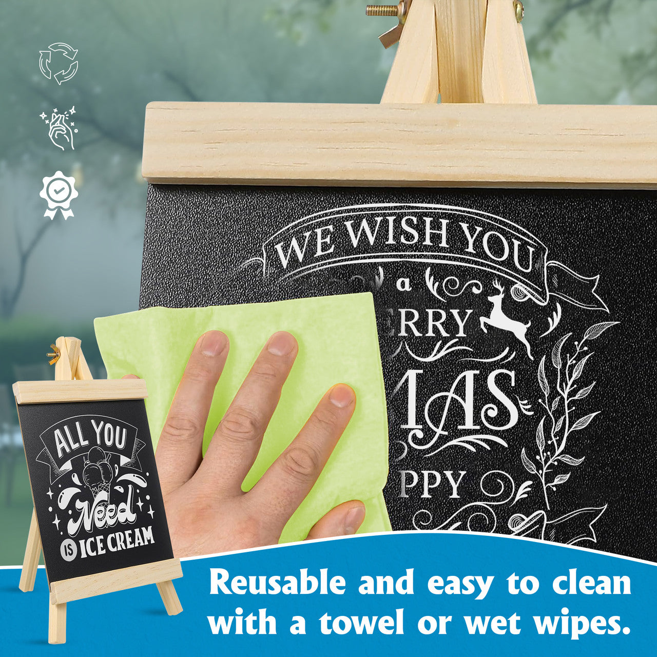Blackboard with Wooden Easel Stand  (36 x 20 cm)