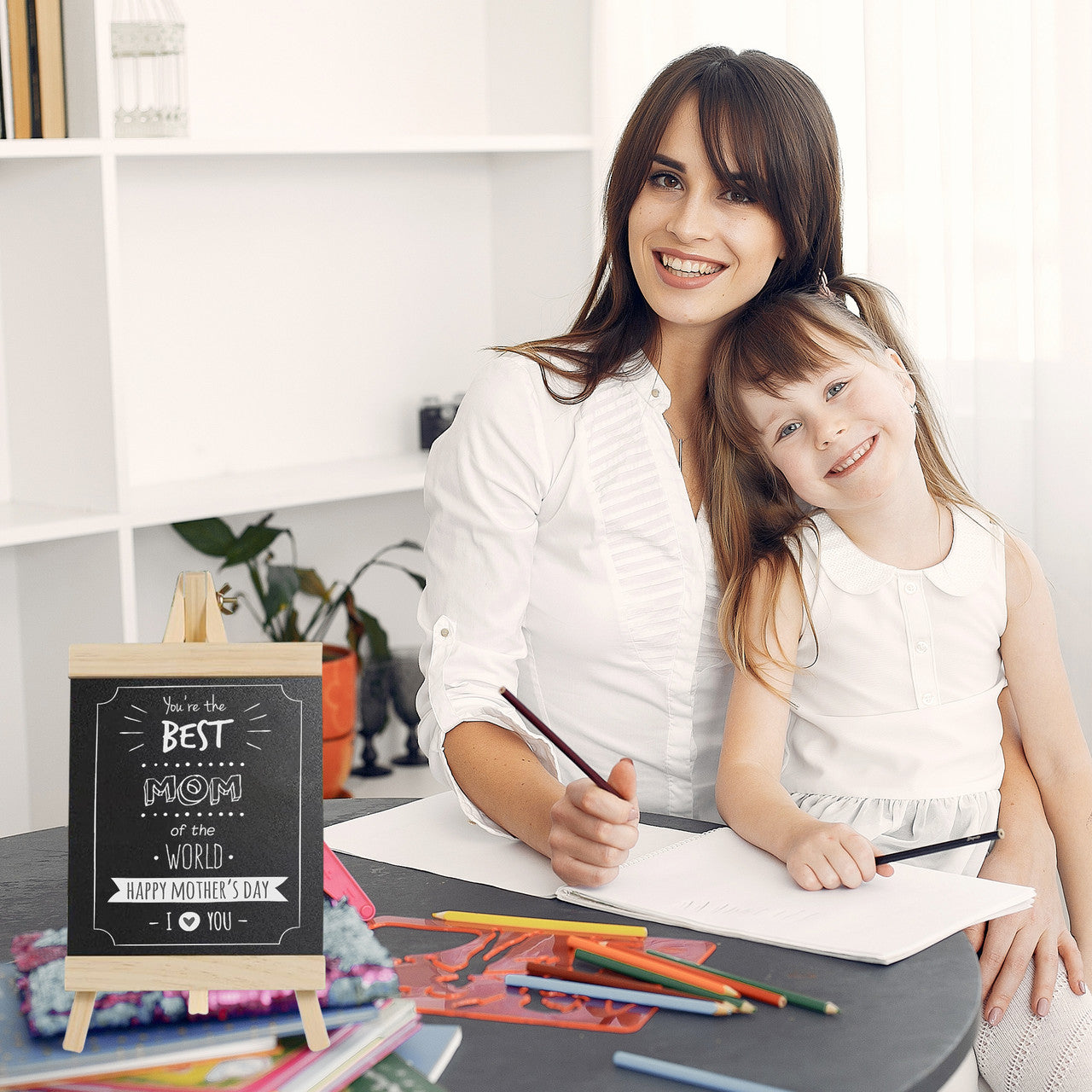 Blackboard with Wooden Easel Stand  (36 x 20 cm)