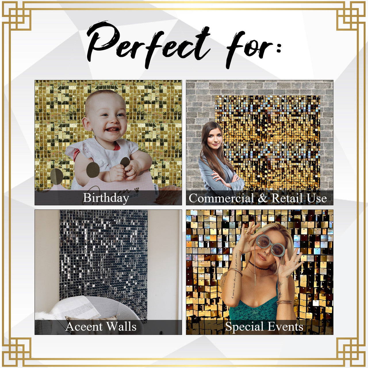 Square Sequin Wall Backdrop Panels x 12