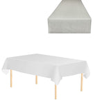 Plastic Tablecloth and Hesian Table Runner Set - White & Silver