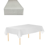 Plastic Tablecloth and Hesian Table Runner Set - White & Silver