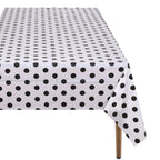 Rectangular Plastic Disposable Tablecloth - White - Black Polka Dot Print