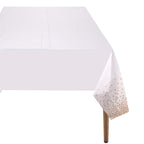 Rectangular Plastic Disposable Tablecloth - White - Rose Gold Dot Confetti Print