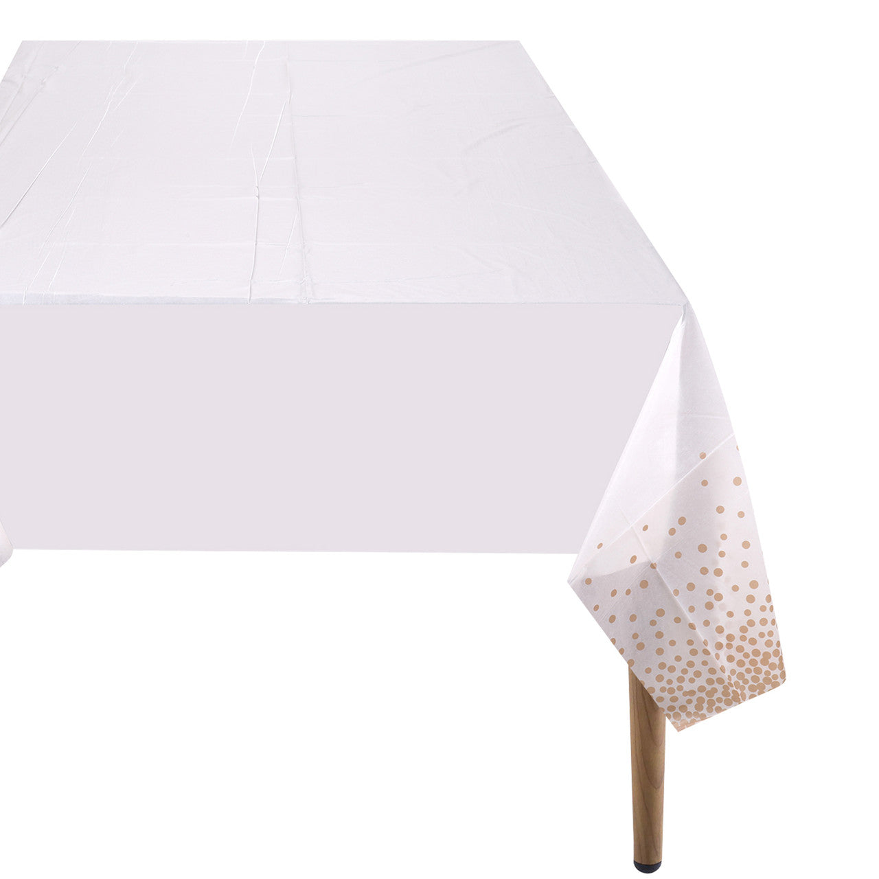 Rectangular Plastic Disposable Tablecloth - White - Rose Gold Dot Confetti Print