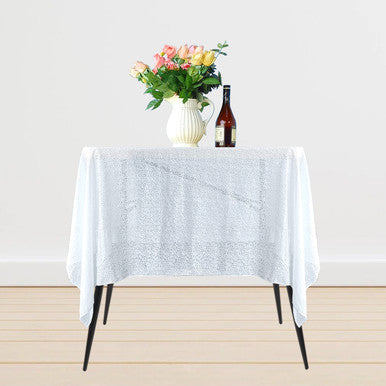 Sequin Sparkly Square Tablecloth - White