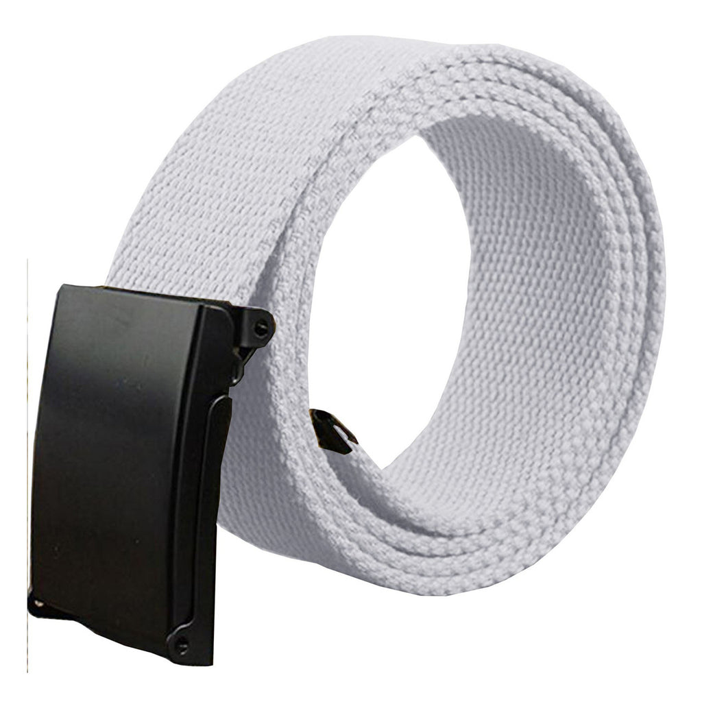 Webbing Army Belt with Black Buckle  - White