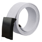 Webbing Army Belt with Black Buckle  - White