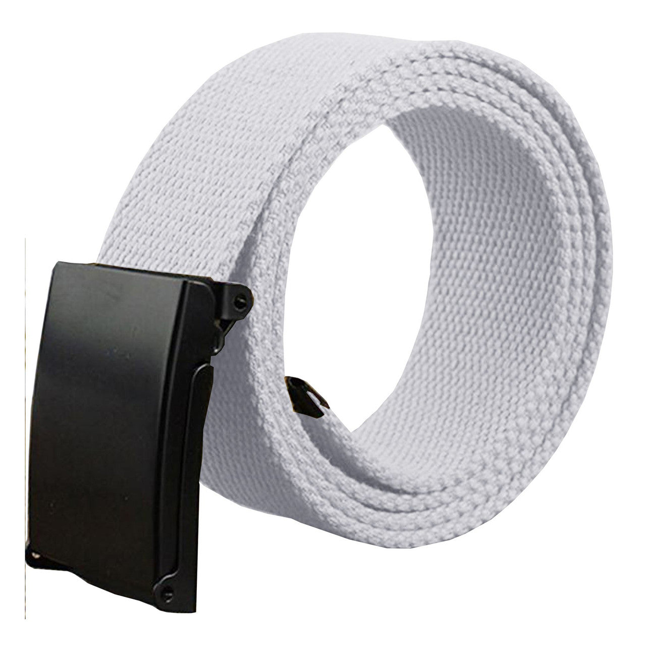 Webbing Army Belt with Black Buckle  - White