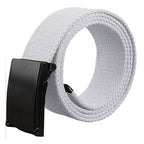 Webbing Army Belt with Black Buckle  - White