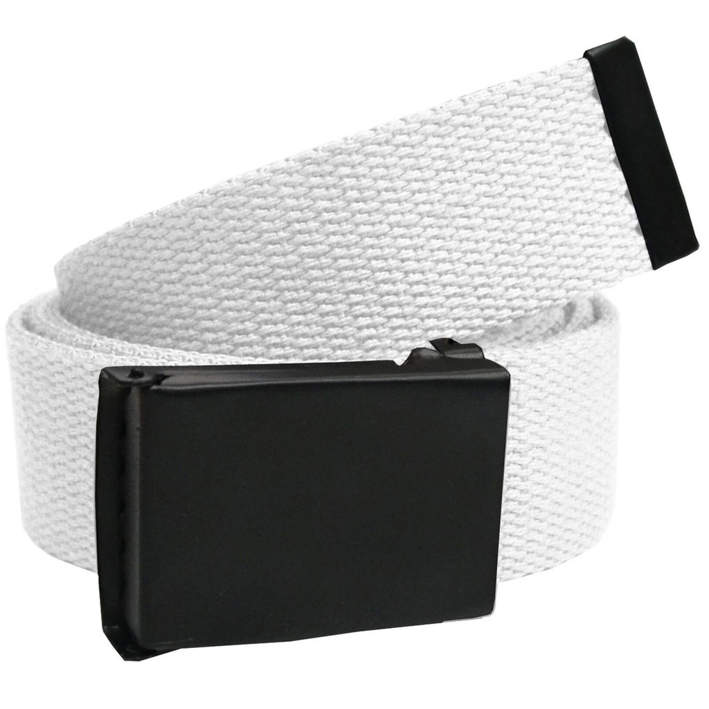 Webbing Army Belt with Black Buckle  - White