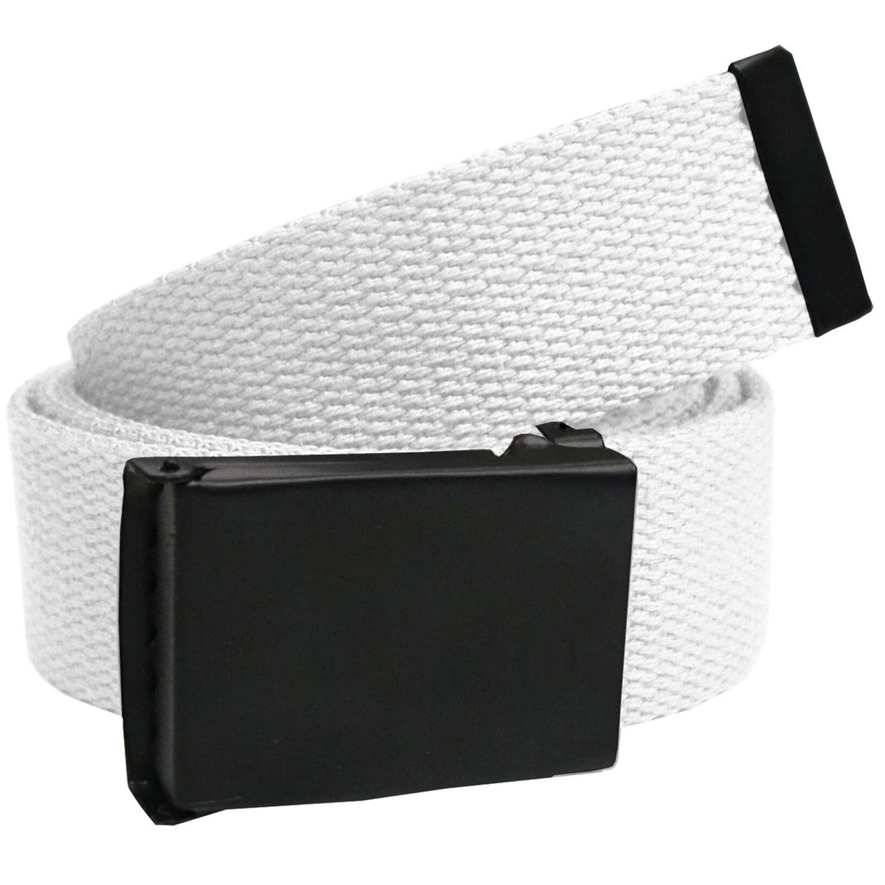 Webbing Army Belt with Black Buckle  - White