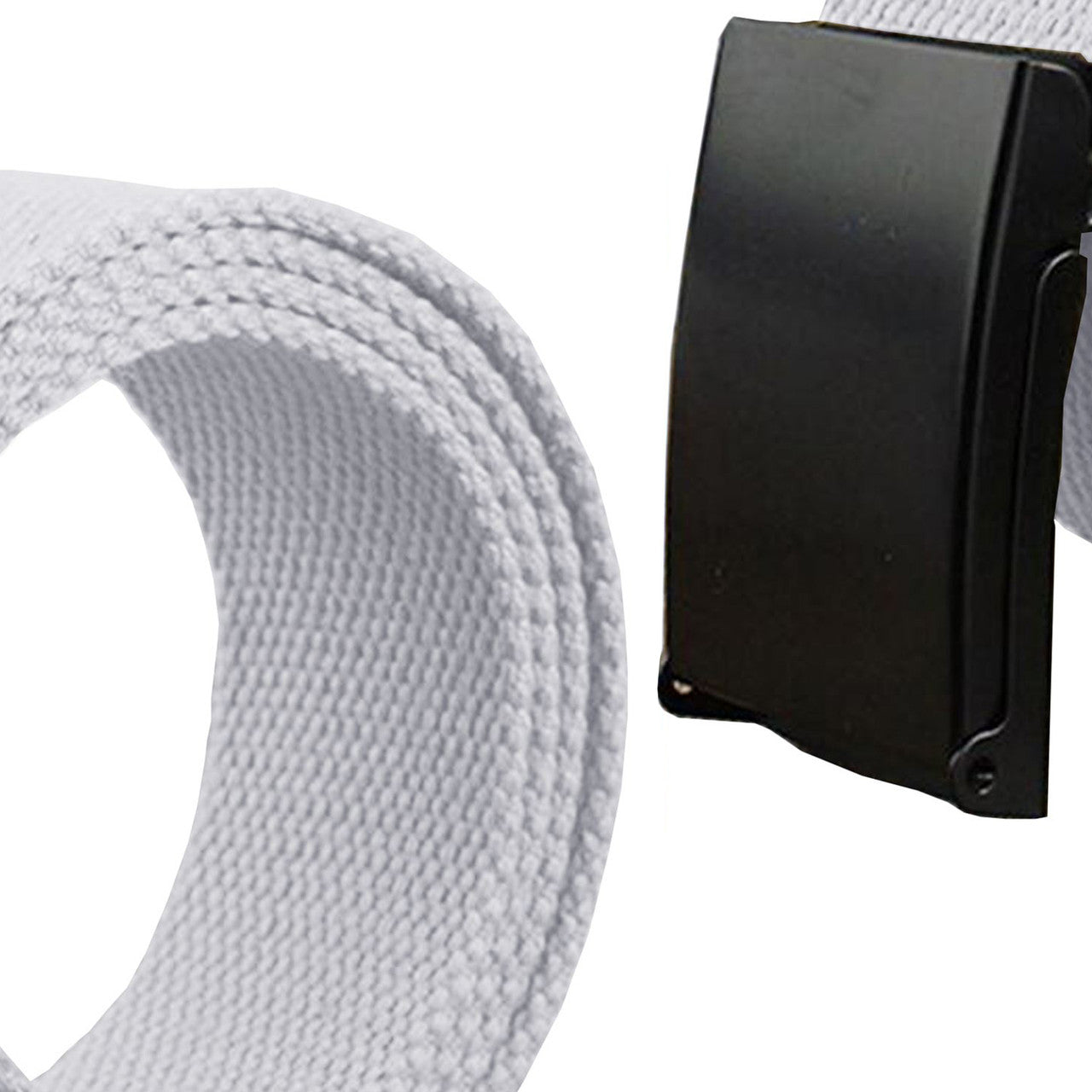 Webbing Army Belt with Black Buckle  - White