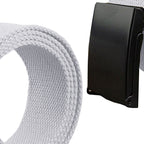 Webbing Army Belt with Black Buckle  - White