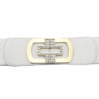Elasticated Belt with Cross Diamante Buckle - White
