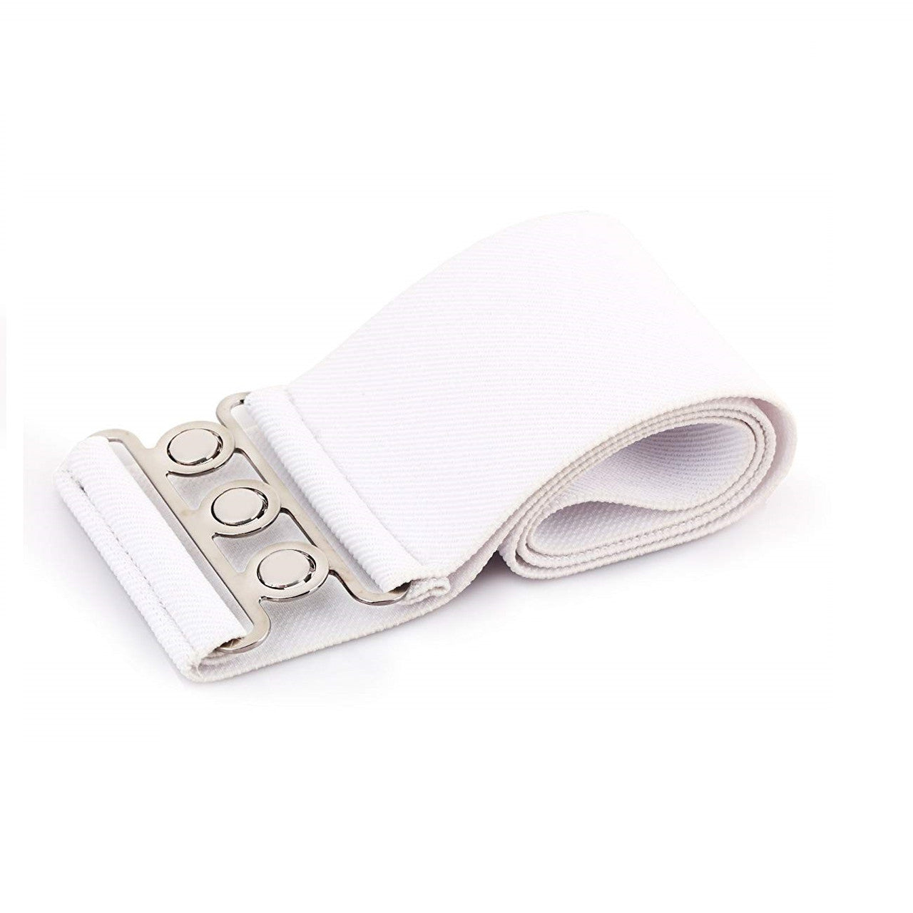 Elasticated Hooks Belt (Silver Buckle) - White