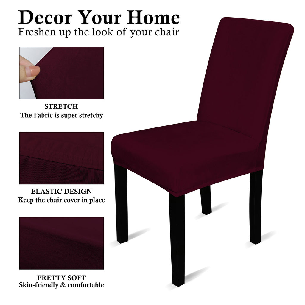 Short Velvet-Touch Spandex Chair Cover - Wine Red
