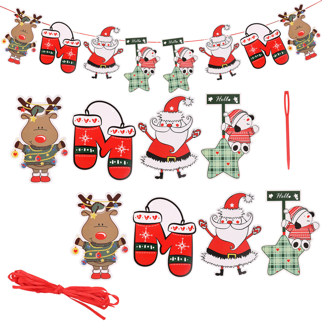 Christmas 2D Santa Assorted Bunting Banner - 3m