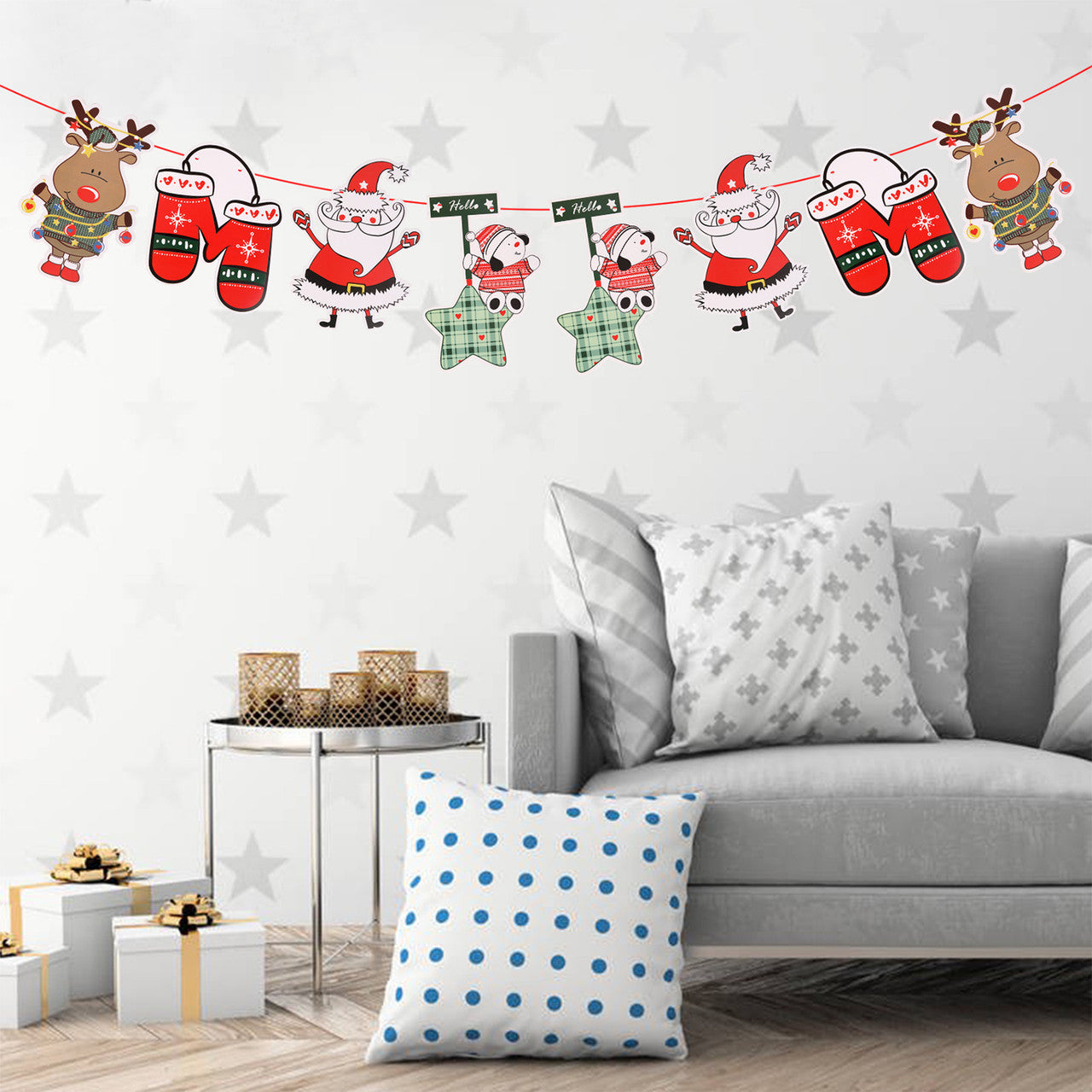 Christmas 2D Santa Assorted Bunting Banner - 3m
