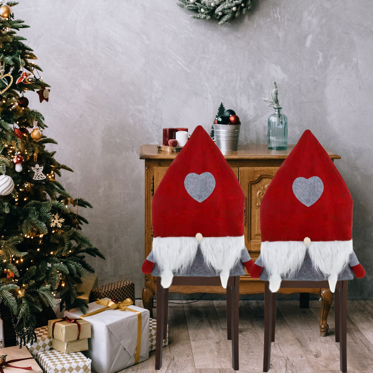 Christmas Santa Hat & Beard Chair Covers (2pcs) Red