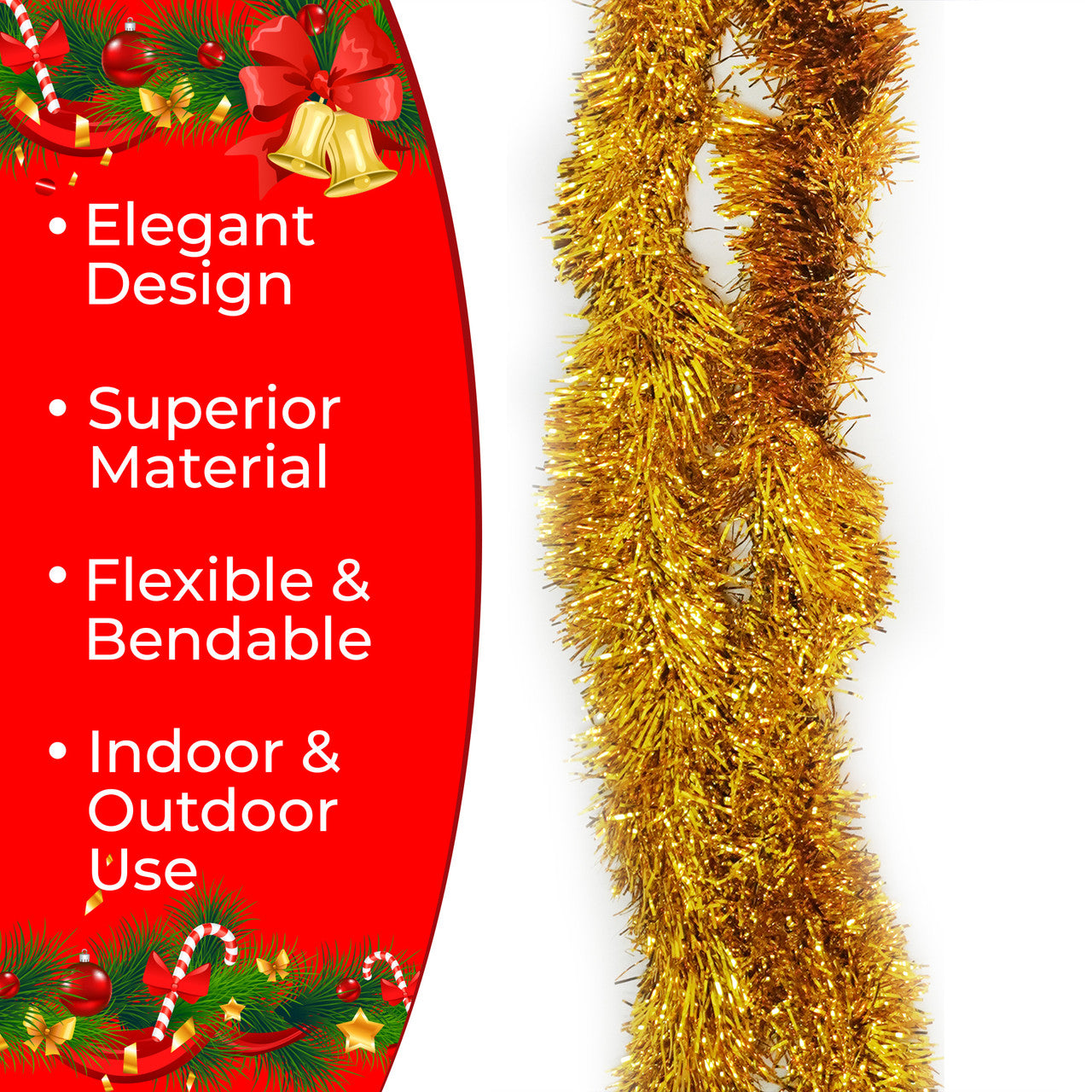 2m Christmas Tinsel Garland - Gold