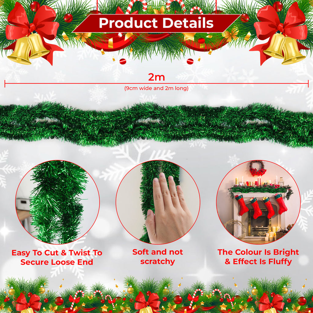 2m Christmas Tinsel Garland - Green