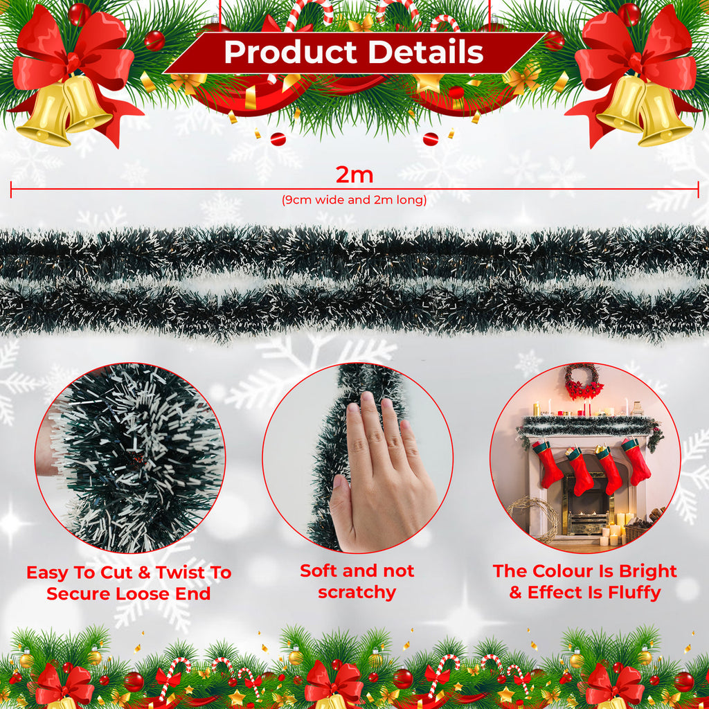2m Christmas Tinsel Garland - Dark Green & White