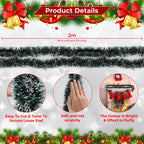 2m Christmas Tinsel Garland - Dark Green & White