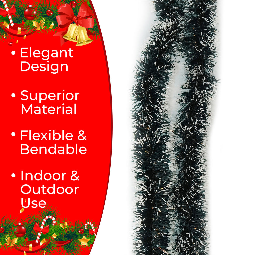 2m Christmas Tinsel Garland - Dark Green & White