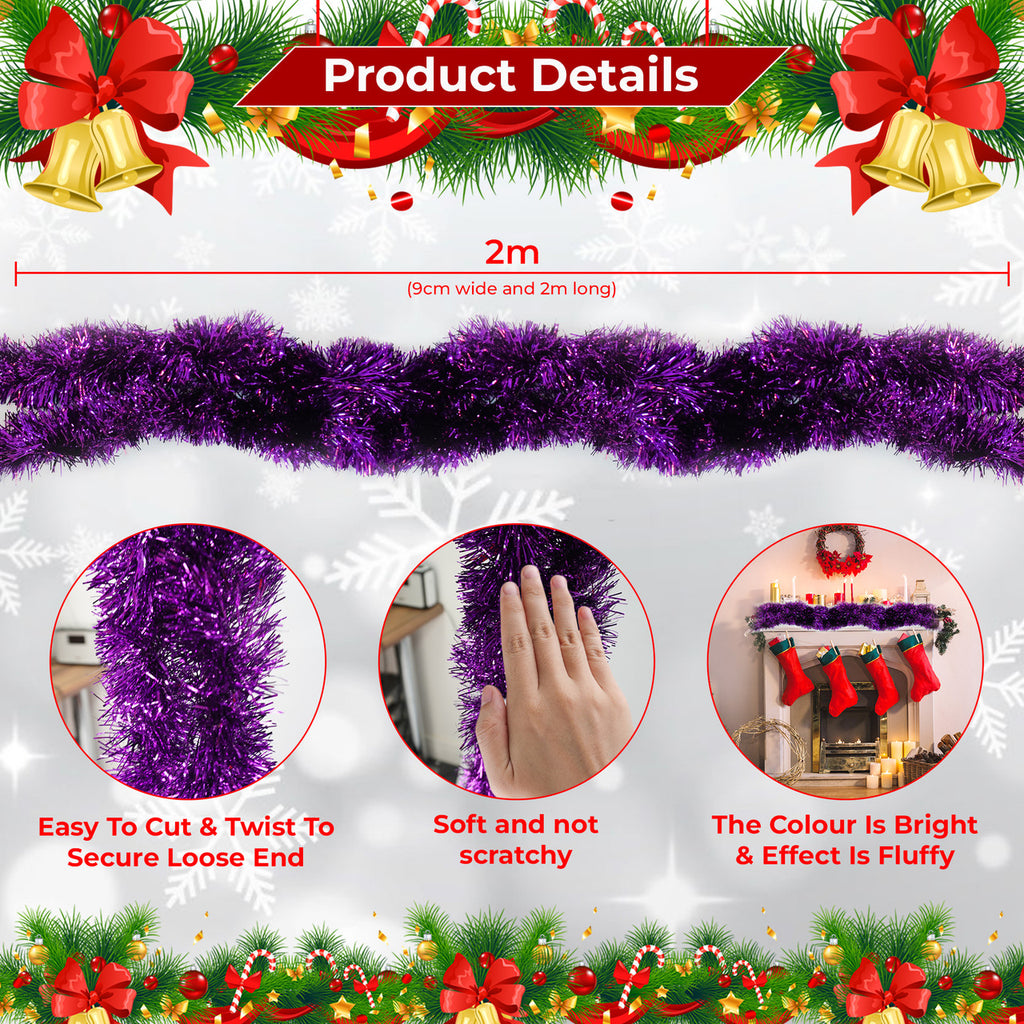 2m Christmas Tinsel Garland - Purple